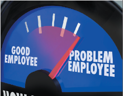 Gas meter with "good employee" and "problem employee" at either end.
